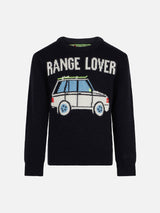 Boy crewneck sweater with car print