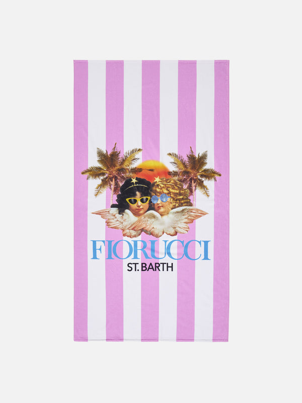 Bedrucktes Strandtuch aus weichem Frottee mit Streifen und Fiorucci-Engeln | FIORUCCI-SONDERAUSGABE