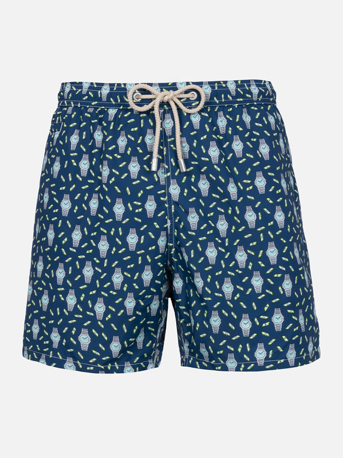 Mc2 Saint Barth Man lightweight fabric swim-shorts Lighting Micro Fantasy with watches print