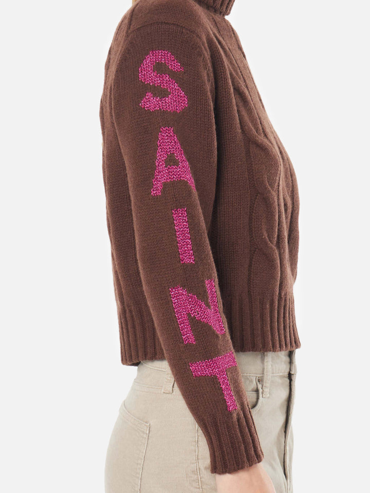 Rollkragenpullover für Damen mit Zopfmuster und Saint Moritz-Jacquard