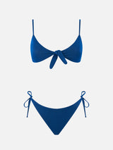 Bikini da donna a bralette plissettato blu