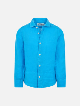 Kid turquoise linen shirt Agnes - MC2 Saint Barth
