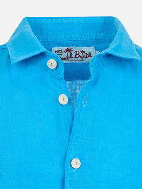 Kid turquoise linen shirt Agnes - MC2 Saint Barth