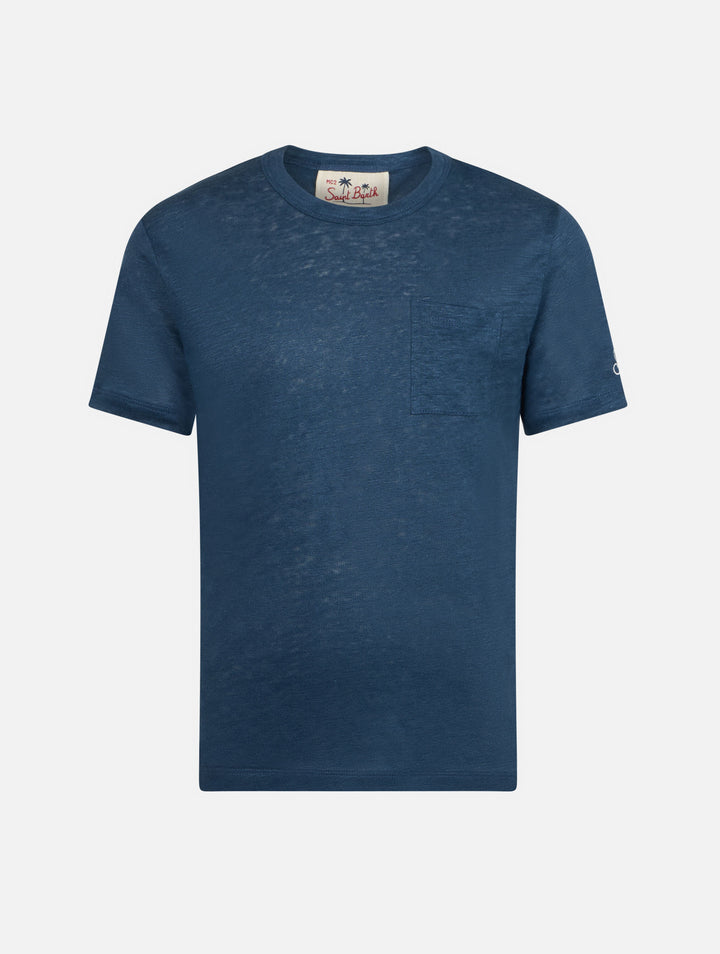 Kid marine blue linen jersey t-shirt Alex - MC2 Saint Barth