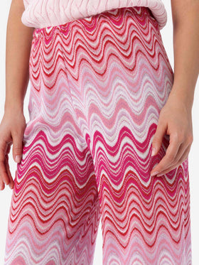 Woman raschel knit wide-leg pink trousers Amalia