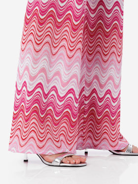 Woman raschel knit wide-leg pink trousers Amalia