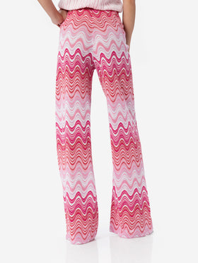 Woman raschel knit wide-leg pink trousers Amalia
