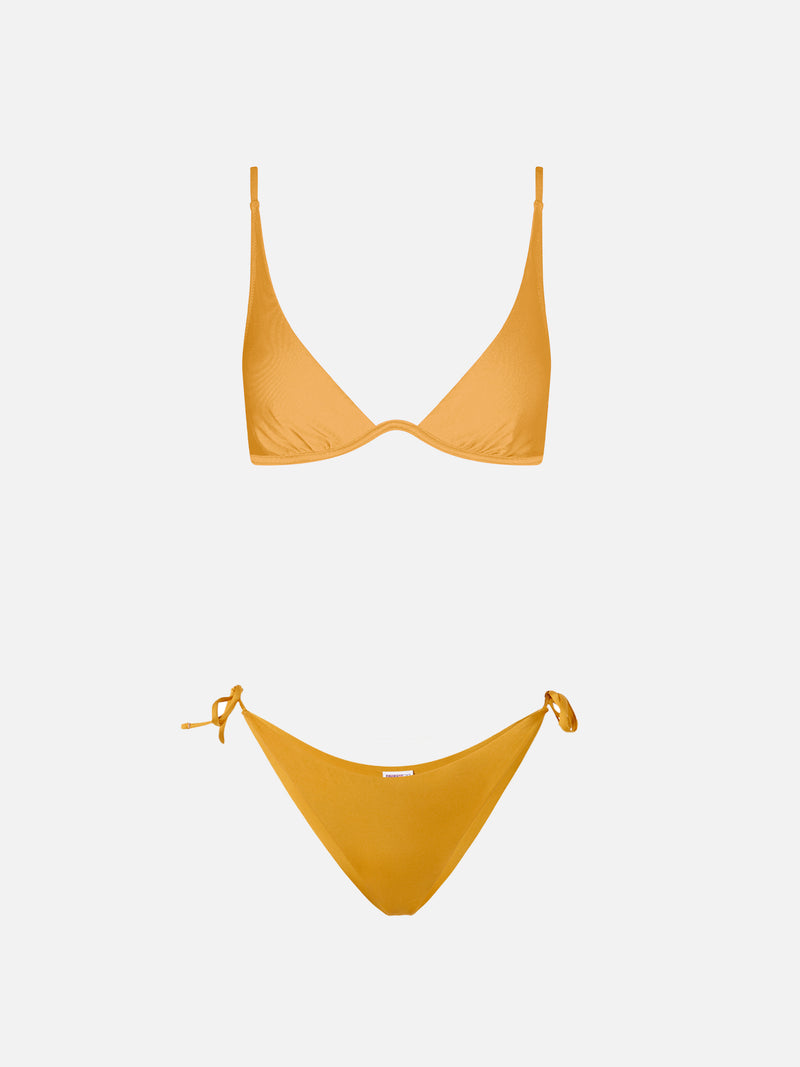 Woman ochre yellow underwired triangle bikini Winona Virgo