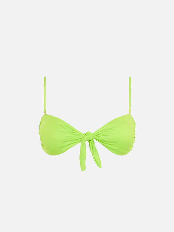 Front knot acid green bandeau top