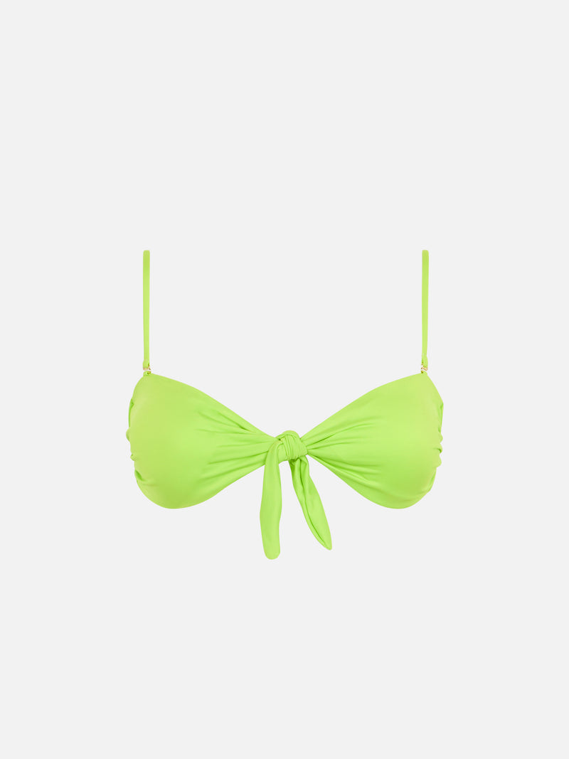 Front knot acid green bandeau top