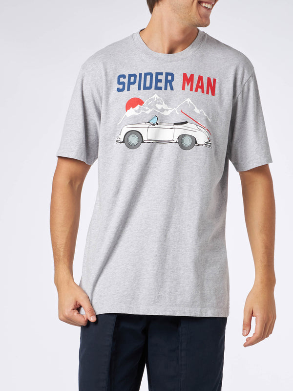 Man heavy cotton t-shirt with Spider Man and cart print