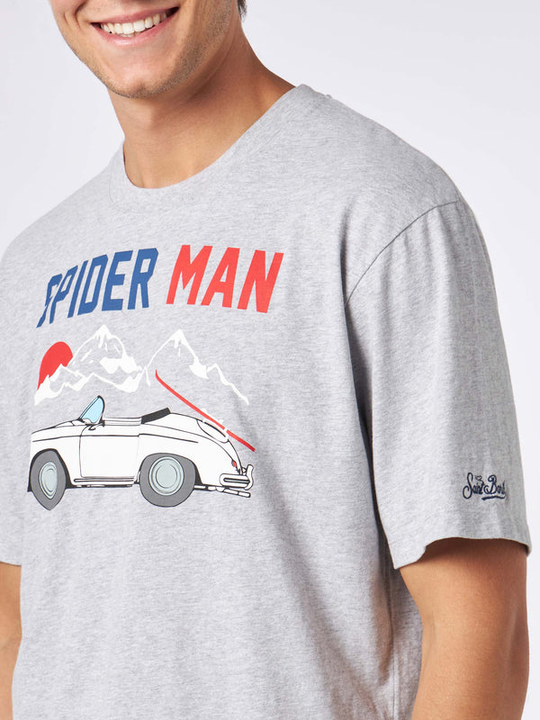 Man heavy cotton t-shirt with Spider Man and cart print