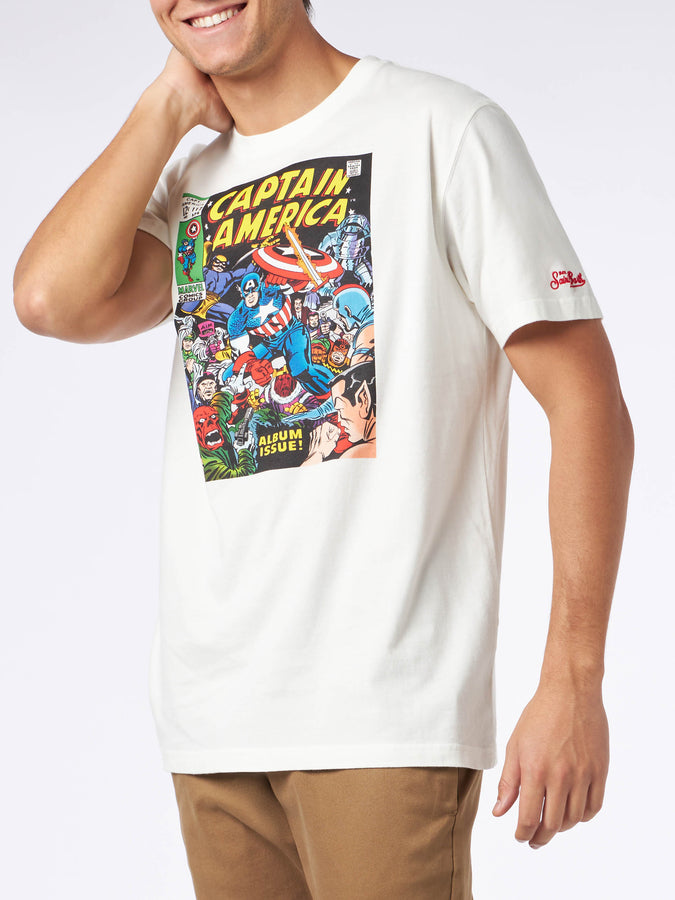 Mc2 Saint Barth T-shirt da uomo in cotone pesante con stampa Capitan America | EDIZIONE SPECIALE MARVEL