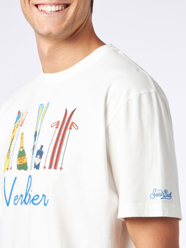 Herren-T-Shirt aus schwerer Baumwolle mit Verbier-Stickerei vorne