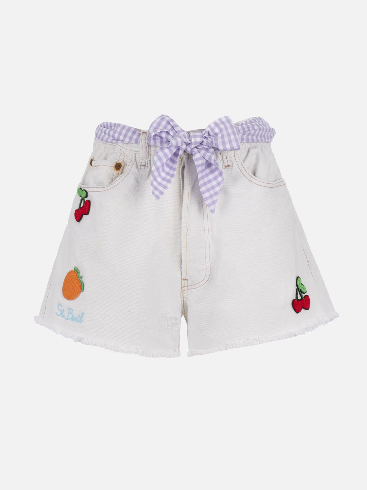 Woman upcycled denim shorts Arizona with patches - MC2 Saint Barth