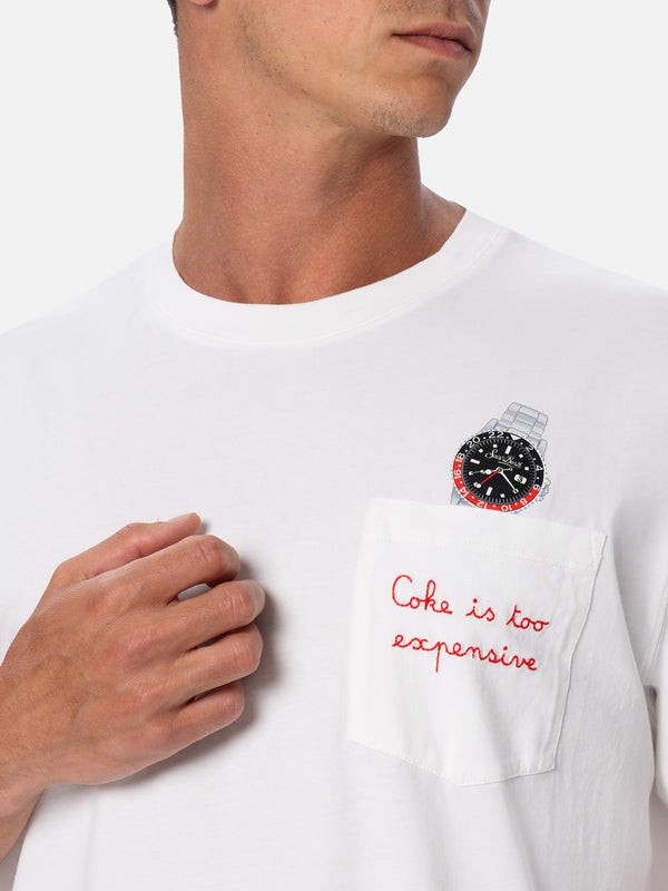 Man organic cotton t-shirt Austin with watch print and embroidery
