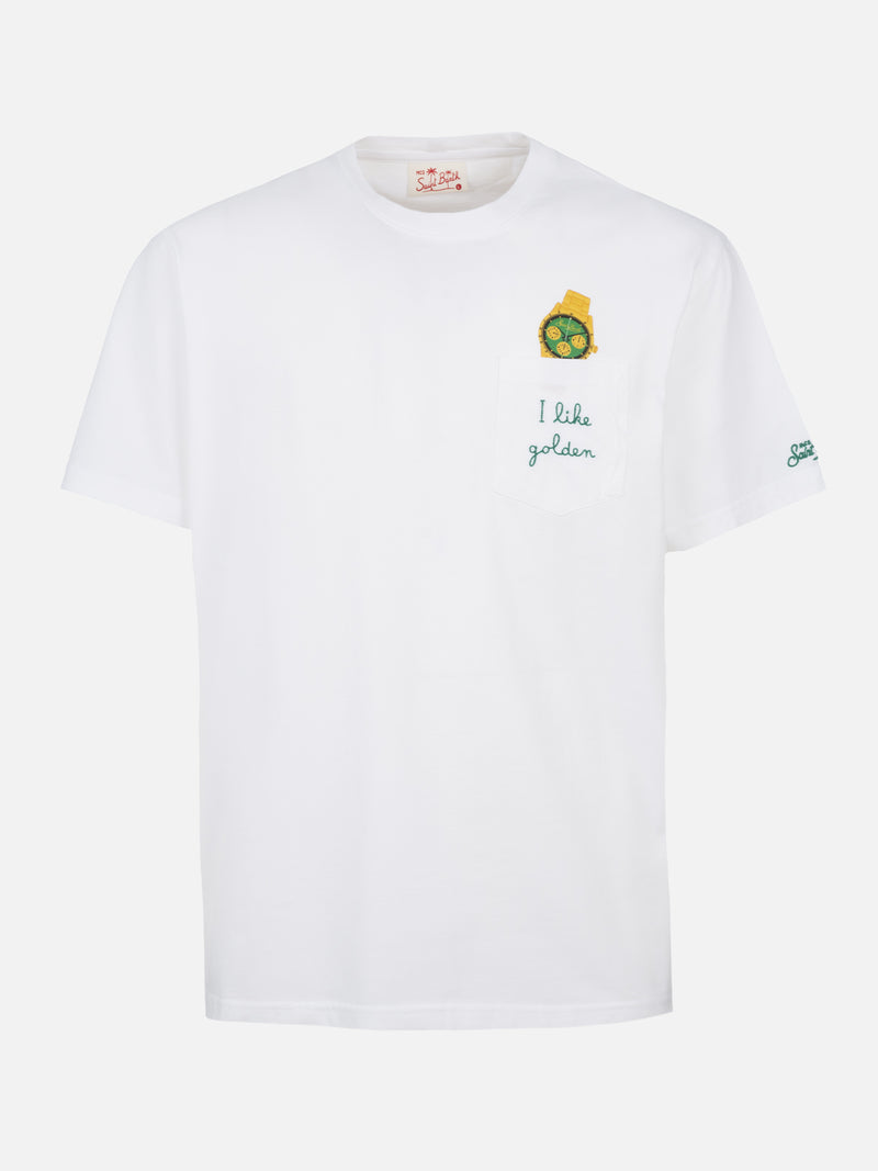 Man cotton t-shirt Austin with watch print and embroidery