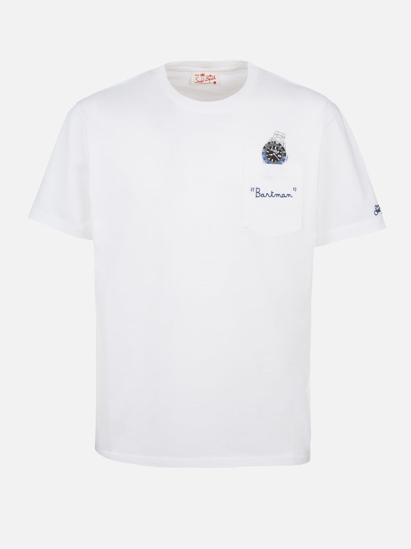 Herren-T-Shirt Austin aus Baumwolle mit Uhrenaufdruck und Stickerei