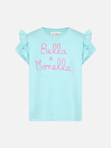 Girl cotton t-shirt with flounce and embroidery