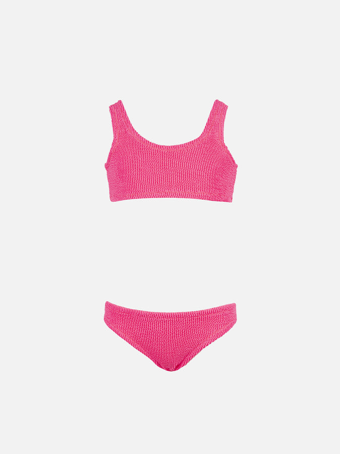 Mc2 Saint Barth Bikini classico crinkle da bambina rosa fluo Baker