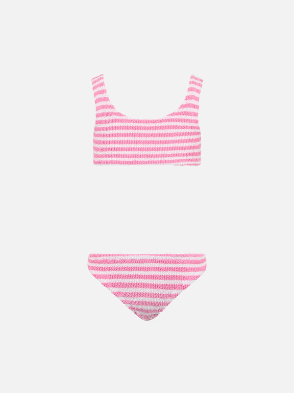 Bikini a triangolo Baker in crinkle a righe rosa