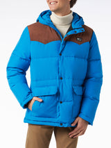 Man hooded down bluette jacket