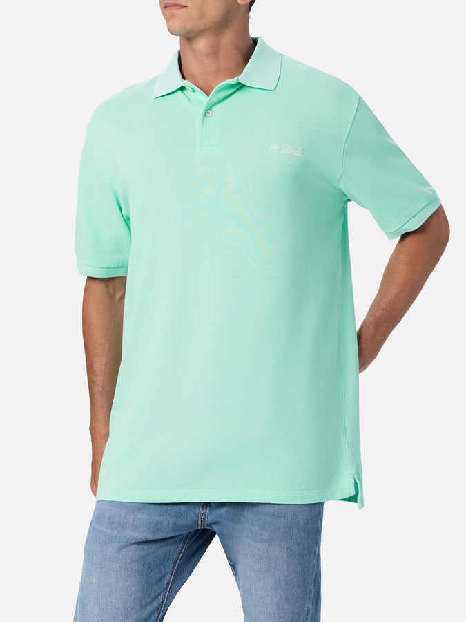 Mc2 Saint Barth Polo da uomo in piquet di cotone verde acqua Beverly Hills