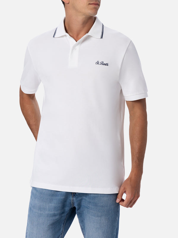 Herren-Poloshirt aus weißem Baumwollpiquet Beverly Hills