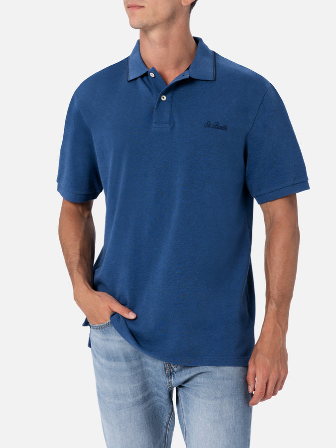 Mc2 Saint Barth Polo uomo in piquet di cotone blu denim Beverly Hills