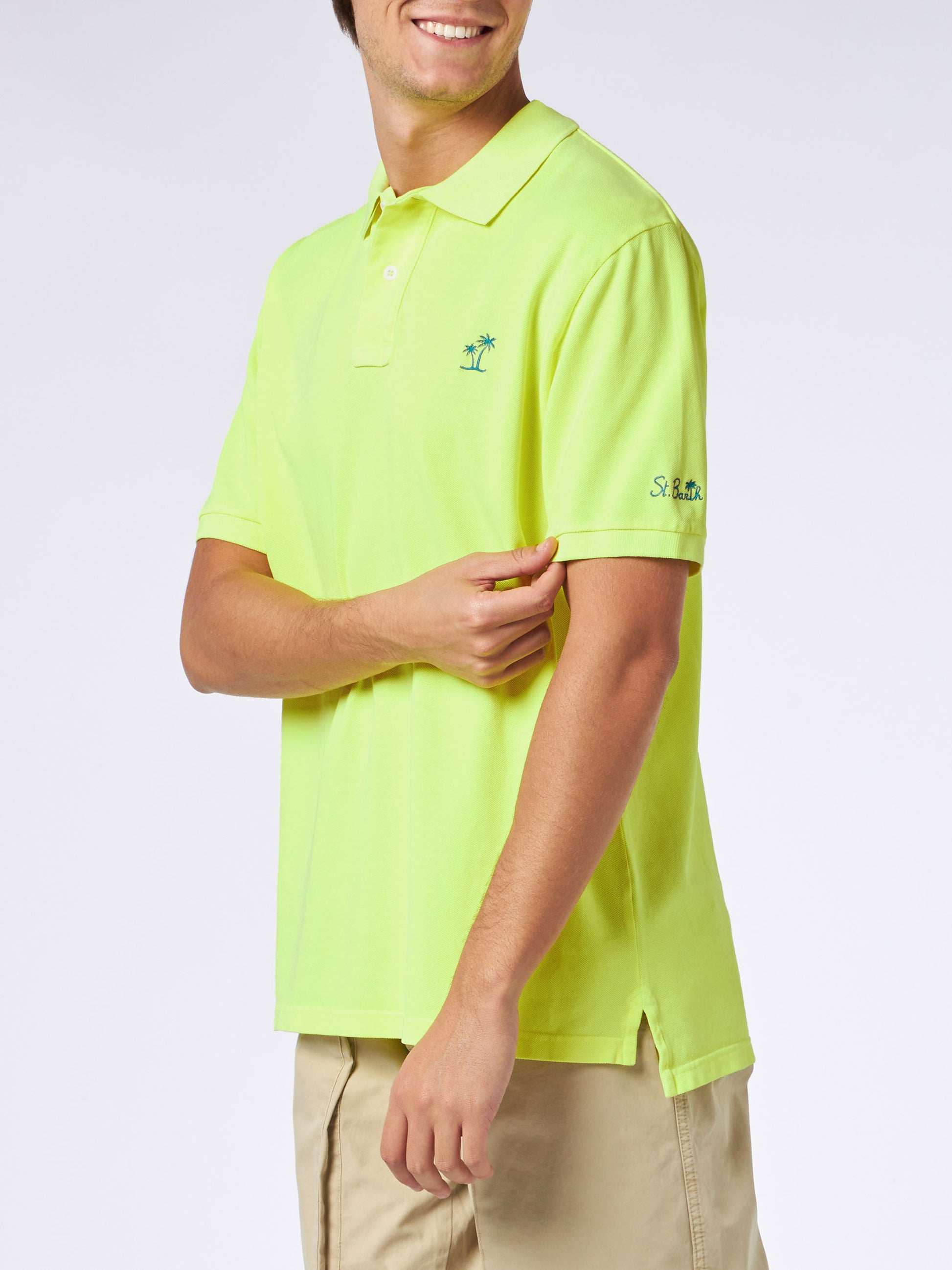 Man fluo yellow piquet polo with St. Barth logo and vintage effect - MC2 Saint Barth