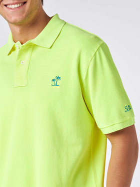 Man fluo yellow piquet polo with St. Barth logo and vintage effect - MC2 Saint Barth