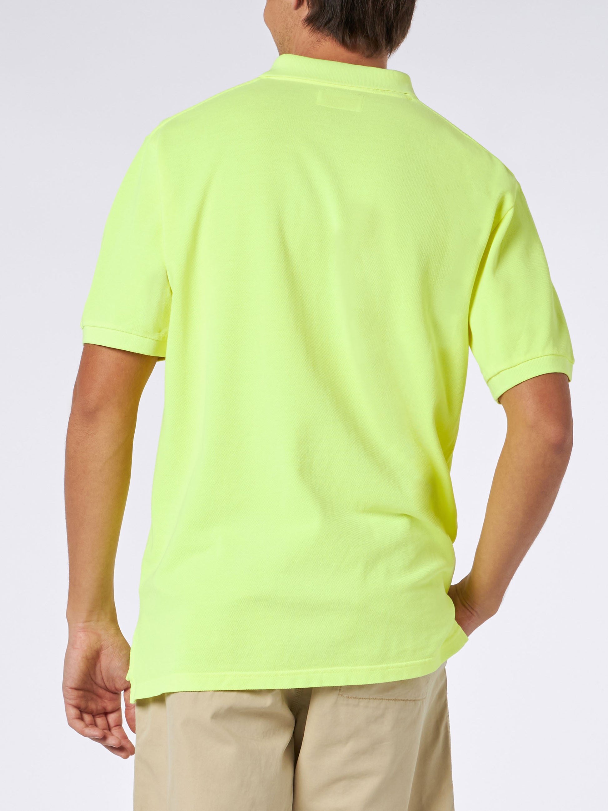 Man fluo yellow piquet polo with St. Barth logo and vintage effect - MC2 Saint Barth