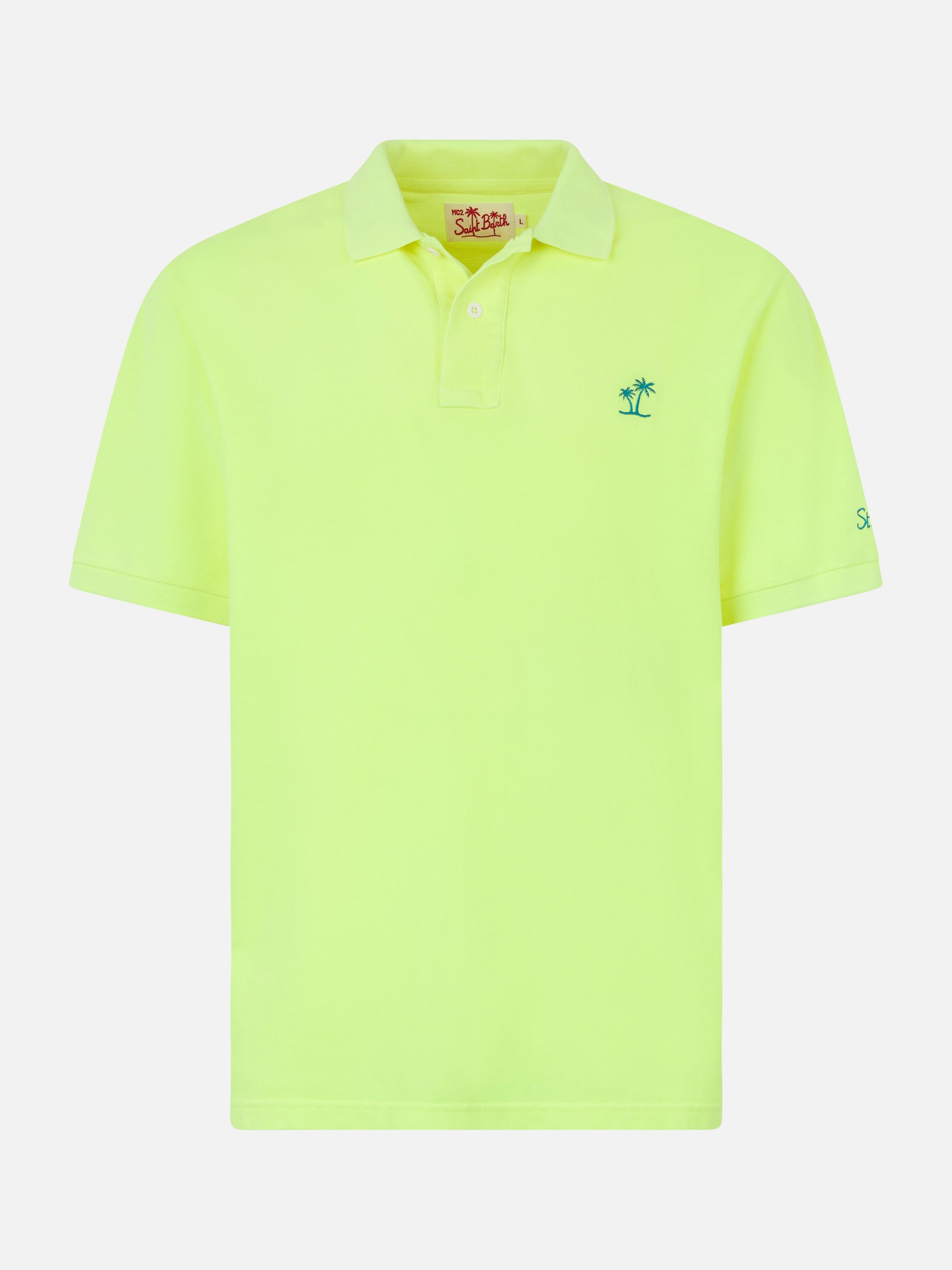 Man fluo yellow piquet polo with St. Barth logo and vintage effect - MC2 Saint Barth