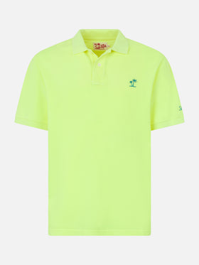 Man fluo yellow piquet polo with St. Barth logo and vintage effect - MC2 Saint Barth