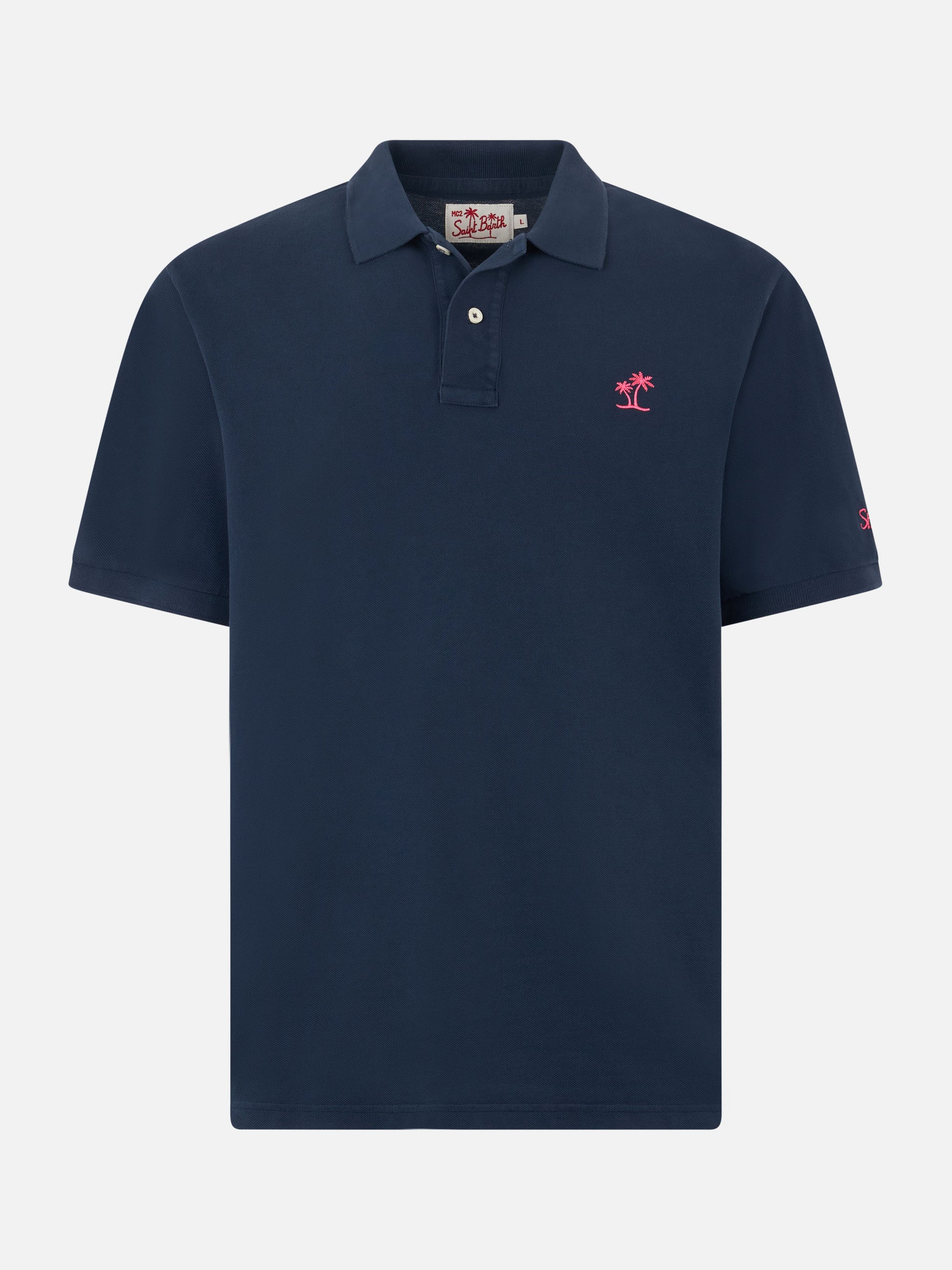 Man blue piquet polo with St. Barth logo and vintage effect - MC2 Saint Barth
