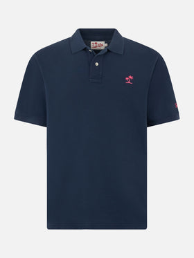 Man blue piquet polo with St. Barth logo and vintage effect - MC2 Saint Barth
