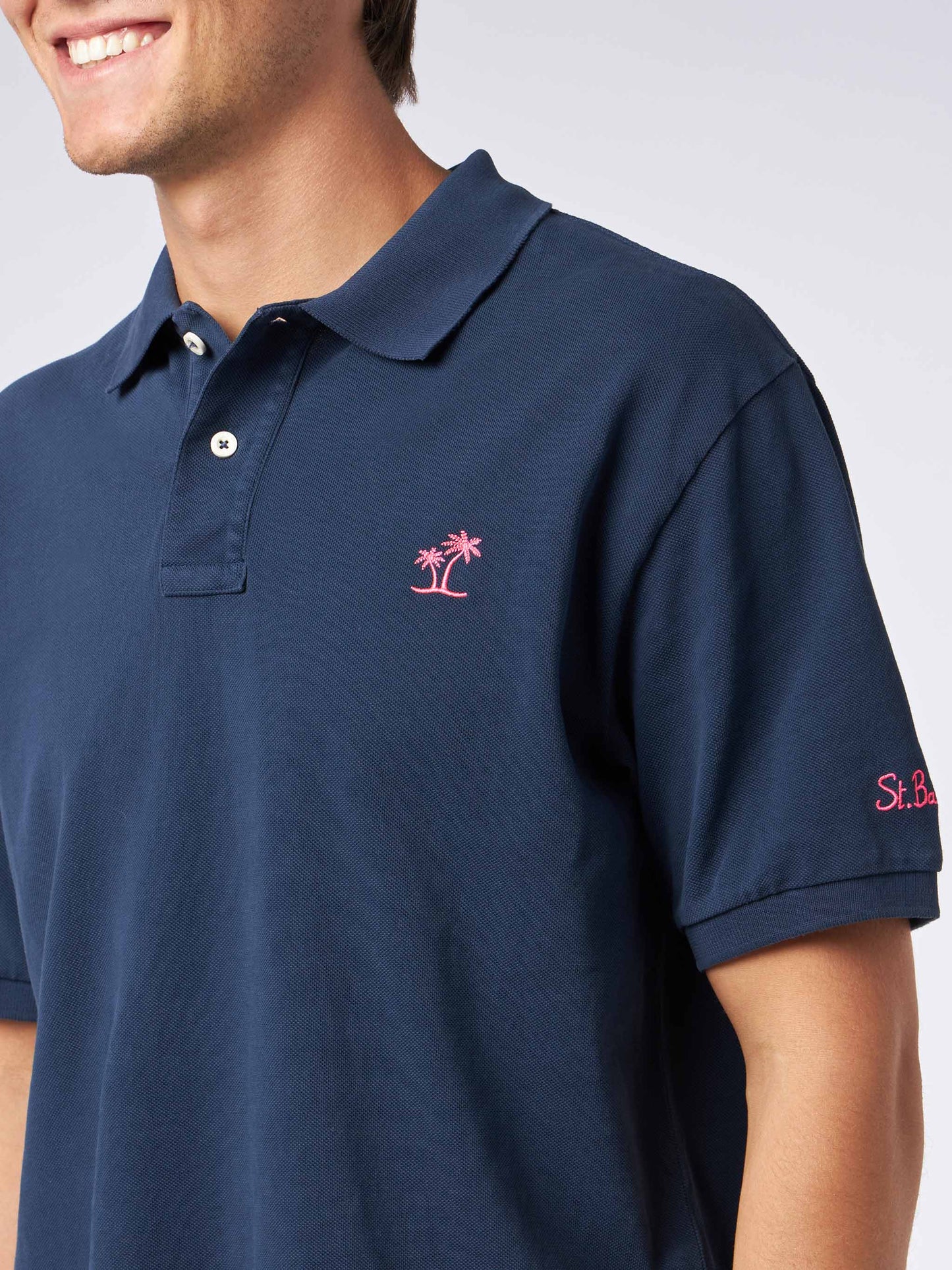 Man blue piquet polo with St. Barth logo and vintage effect - MC2 Saint Barth