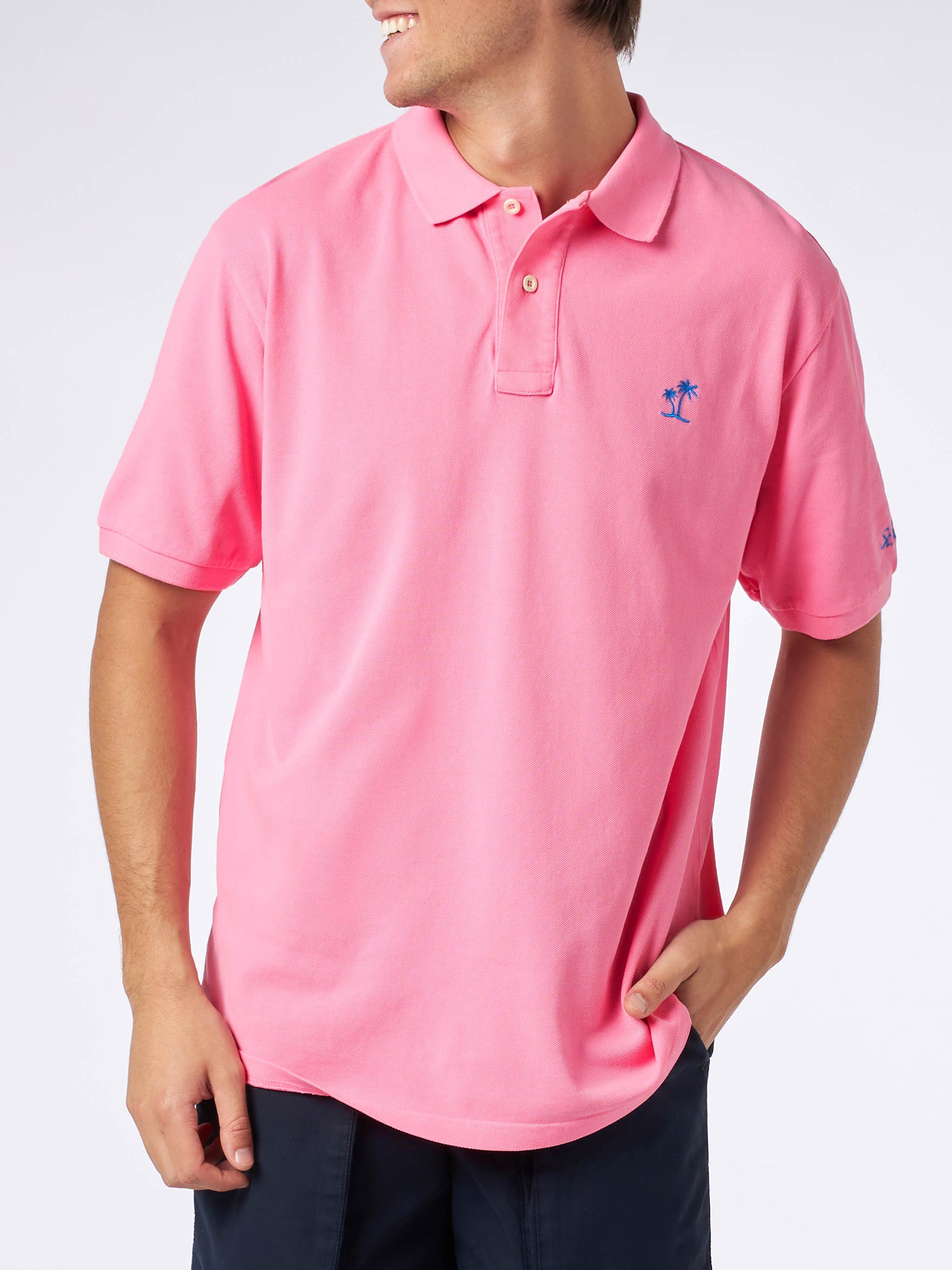 Man pink piquet polo with St. Barth logo and vintage effect - MC2 Saint Barth