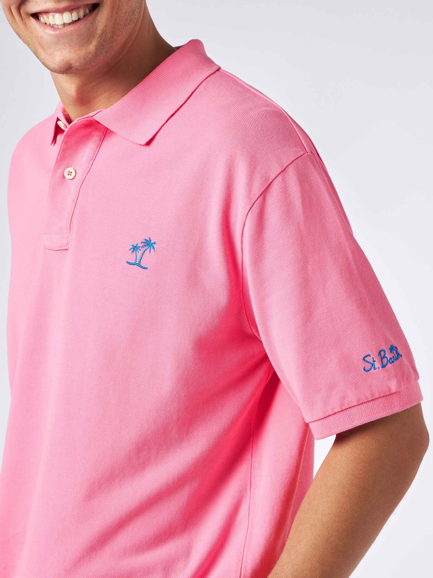Man pink piquet polo with St. Barth logo and vintage effect - MC2 Saint Barth