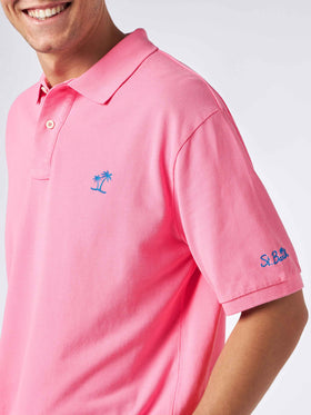 Man pink piquet polo with St. Barth logo and vintage effect - MC2 Saint Barth