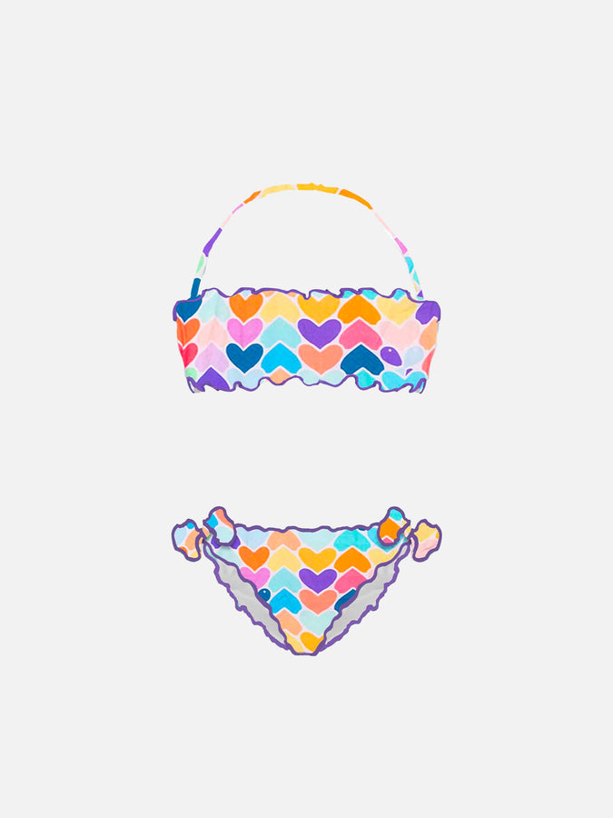 Mc2 Saint Barth Bikini a fascia per bambina con stampa cuori multicolor