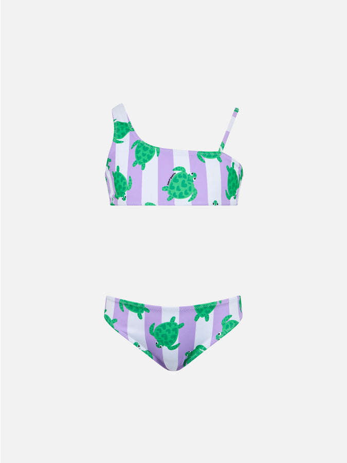 Mc2 Saint Barth Bikini monospalla da bambina Vivy con stampa tartaruga