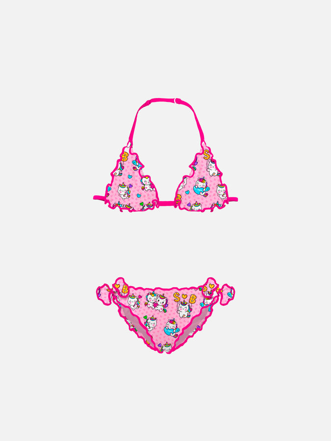 Mc2 Saint Barth Bikini da bambina a triangolo con stampa unicorno