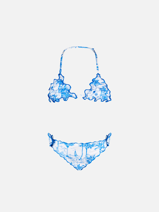 Mc2 Saint Barth Bikini da bambina a triangolo con stampa toile de jouy