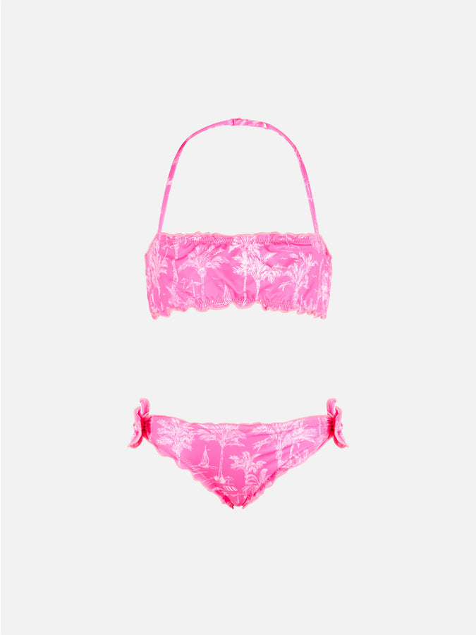 Mc2 Saint Barth Bikini da bambina a fascia con stampa spiaggia