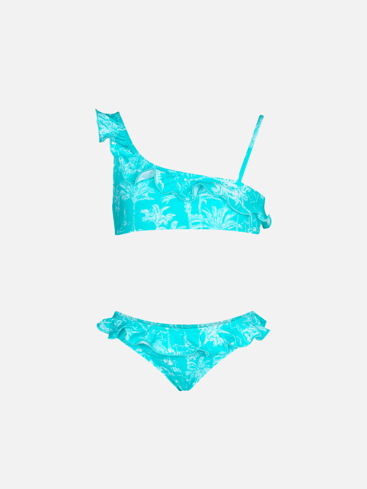 Girl one shoulder toile de jouy ruffled bikini - MC2 Saint Barth