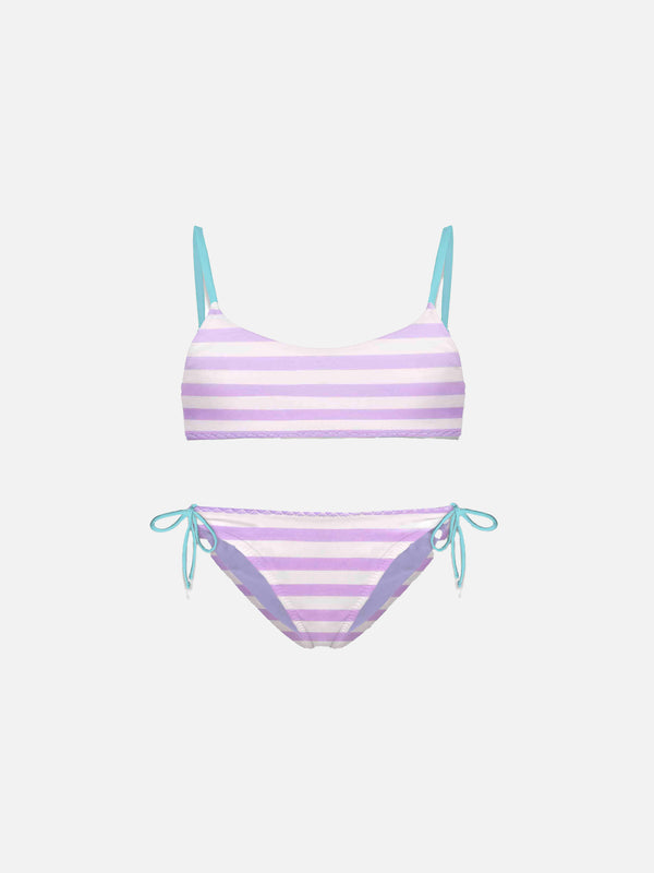 Bralette-Streifen-Bikini für Mädchen mit besticktem Schriftzug