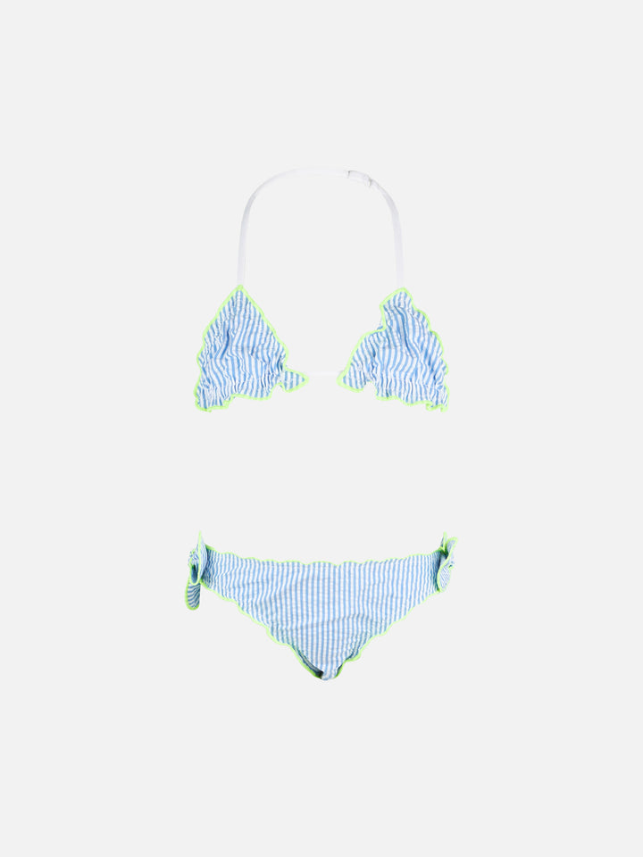Girl triangle seersucker bikini with stripes - MC2 Saint Barth