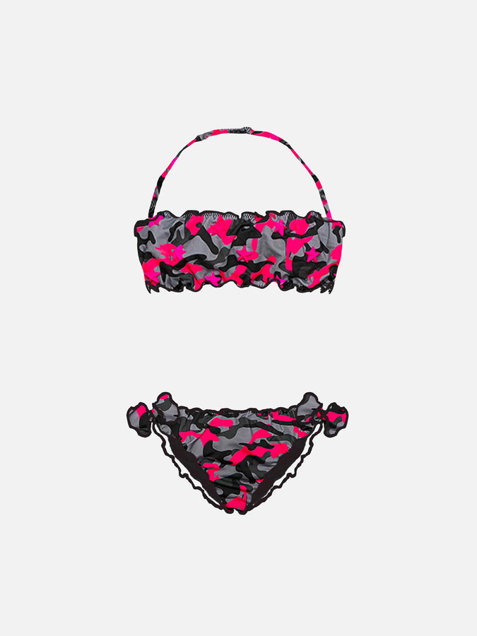 Mc2 Saint Barth Bikini da bambina a fascia con stampa mimetica fucsia