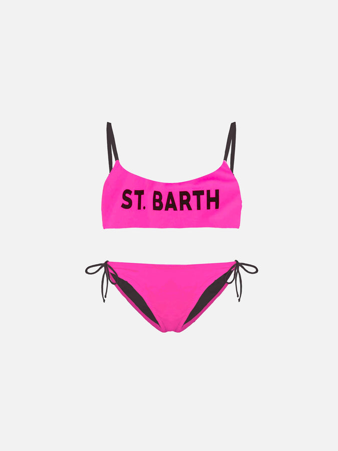 Mc2 Saint Barth Bikini da bambina a bralette con grafica frontale St. Barth